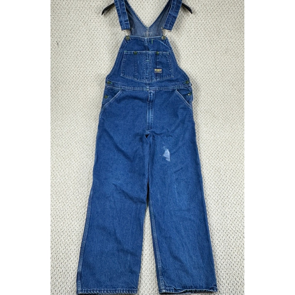 Vtg Oshkosh Overalls Mens 36x30 Blue Vestbak Sanforized Denim Carpenter Bibs USA
